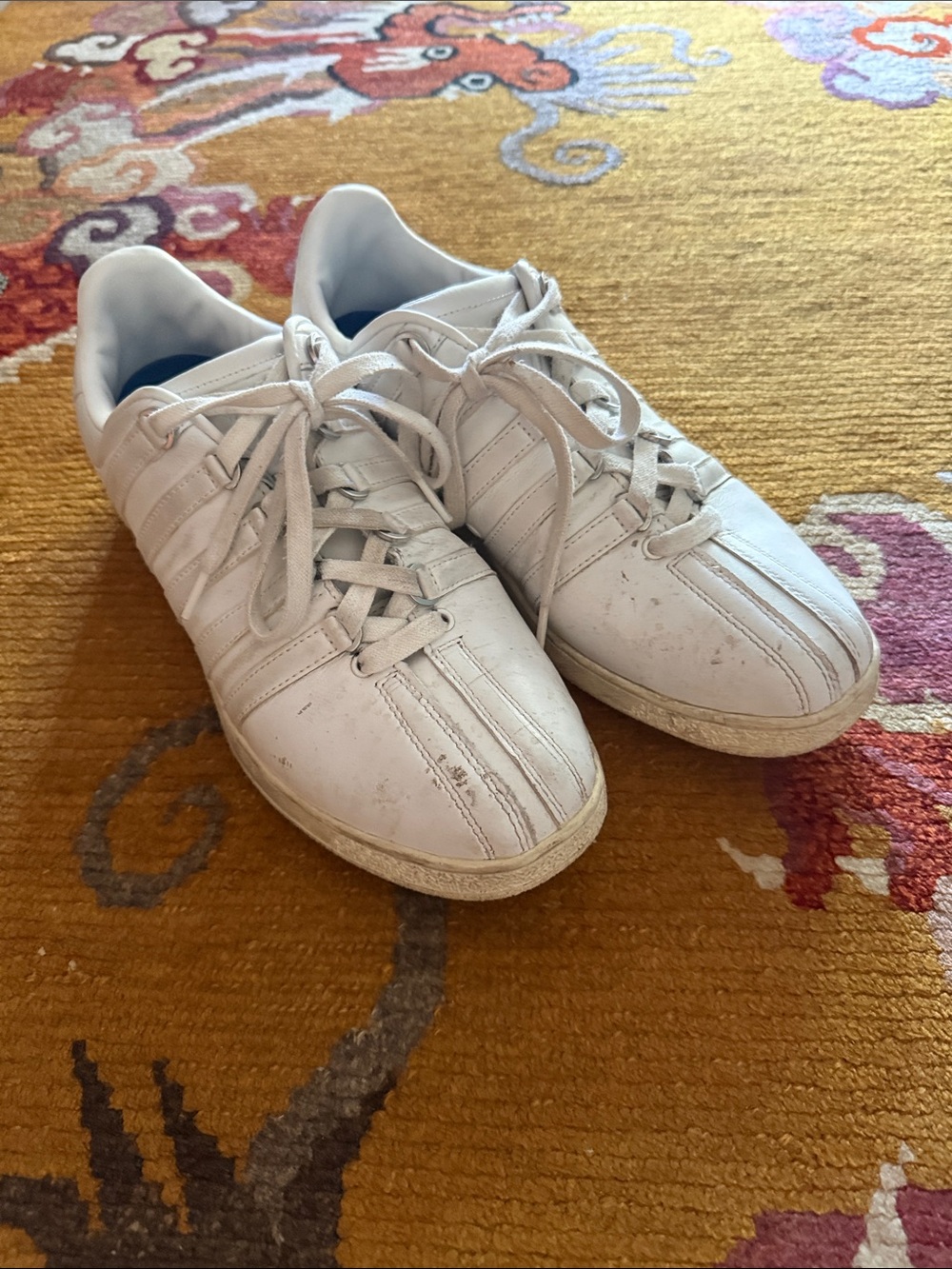 K-Swiss White Leather Lace-Up Low-Top Sneakers